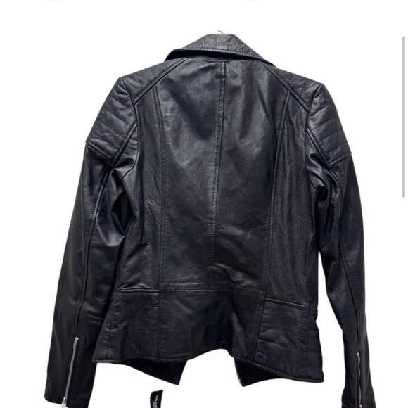 Barney's Originals Black Soft Leather Sheep Nappa Clara Biker Jacket Womens 8 - Picture 2 of 6